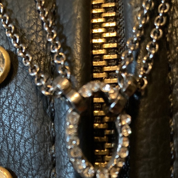 Necklace, 2 Hoops of Faux Crystals, Double chain meets at the top of the pendant - Picture 4 of 14